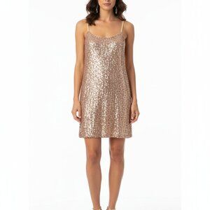 NWT LIU JO GOLD PINK SEQUIN SLEEVELESS SHIFT MINI PARTY DRESS - S